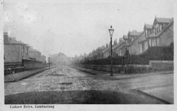 Cadzow Drive at Calder Drive with Baptist Church in the background - Card dated 1905